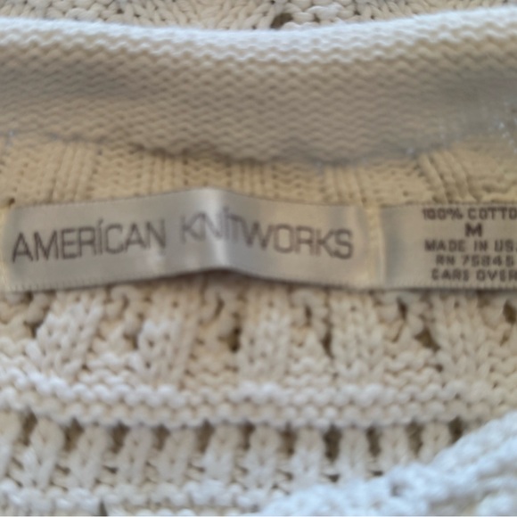 American Knitworks Cream Tunic Sweater Fisherman Long Knit White Pullover M - Picture 3 of 12